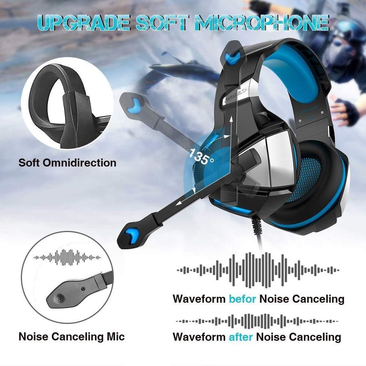 Hunterspider V3 Gaming-Headset - Schwarz/Blau - Geeignet für PS4, Xbox One & Windows