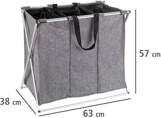 Wenko Wäschekorb mit 3 Fächern und Kordelzugverschluss – 3 Fächer – ohne Deckel – 130 Liter