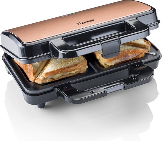 Bestron Sandwichtoaster – ASM90XLCO – 900 W – Für 2 Sandwiches – Antihaftbeschichtung – Kupfer – 5 Jahre Garantie
