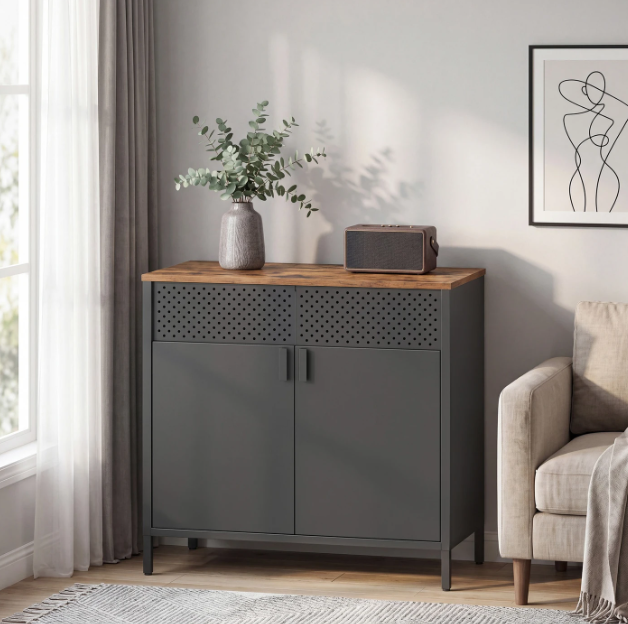 Joyfurnos Schwarzer Aufbewahrungsschrank mit Tür und verstellbarem Einlegeboden – 80 x 40 x 76 cm