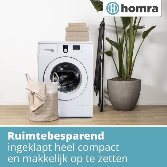 Homra Wäscheständer zusammenklappbar - Bis zu 22m Wäsche - Stehender Wäscheständer zusammenklappbar - Platzsparender Wäscheständer - Trocknungsständer - Ã–kologische Wäschetrocknung - 182x97x103 CM - Metall Schwarz - Geeignet für große Familien