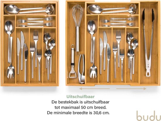 Budu - Besteckkasten - Holz - 45 x 30.6 - 50 cm - 6-8 Fächer - Braun