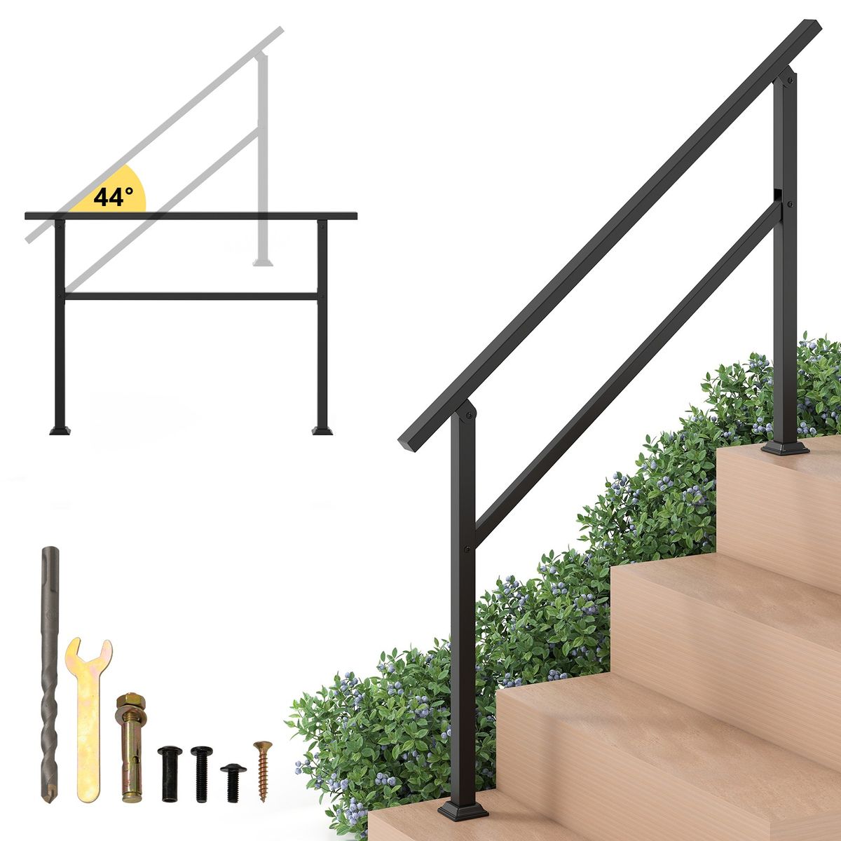 Coast Metall-Treppengeländer – Verstellbarer Winkel – Geeignet für 0–4 Stufen – Schwarz – 138 x 92 cm