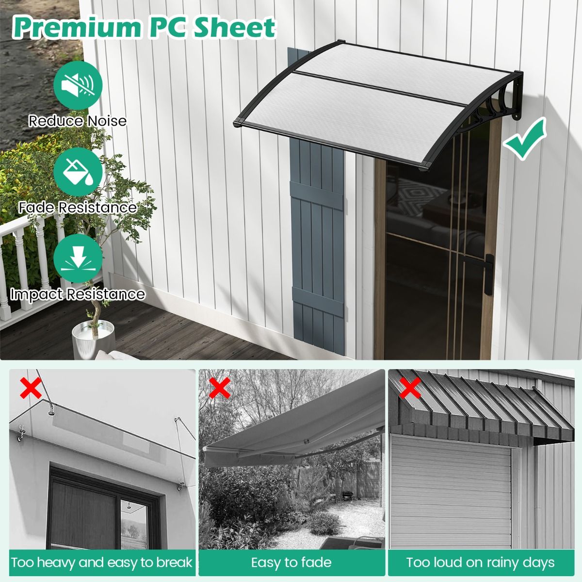 Coast Terrassentür-Markise – Schutz vor Sonne und Regen – Polycarbonat-Paneel – grau – 102 x 99 cm