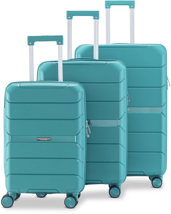 SKYCASES Urban Adventurer - Kofferset - 3-teilig - Zahlenschloss - 232L - Spinnerrollen - Reisekoffer mit Kofferschloss - Leichtgewicht - Grün