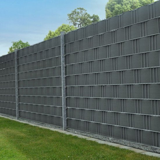 PVC-Sichtschutzstreifen - 3 Stück - 35 Meter - Anthrazit - inkl. Befestigungsclips