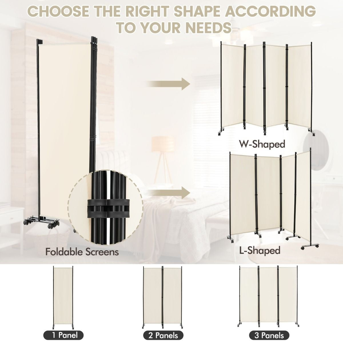 Coast Trennwand - 4-teilig - auf Rädern - faltbar - 225 x 173 cm - weiß