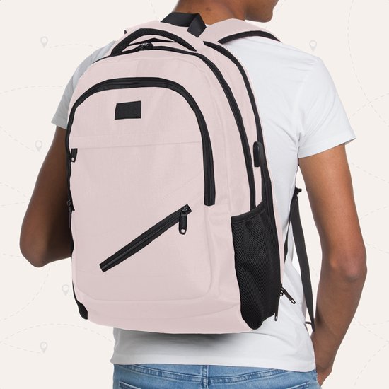 TRVLMORE Rucksack - 36L - 17 Zoll - Laptop-Rucksack mit USB - Schultasche - Herren und Damen - Tasche Pink