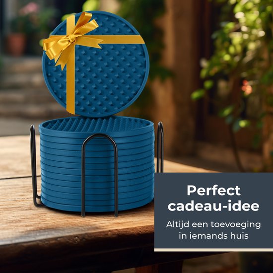 Castagnola Silikon-Untersetzer - Untersetzer für Gläser - Design-Untersetzer mit Halter - Untersetzer-Set - Anti-Rutsch - 14er-Set - Blau