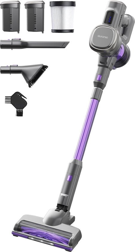 Auronic Stick Staubsauger - Kabellos - Beutellos - Akkubetrieben - Selbstständig - 220 W - Extra Akku - Grau/Lila