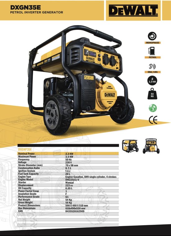 DeWalt Benzingenerator – 3500 Watt – DXGNP35E