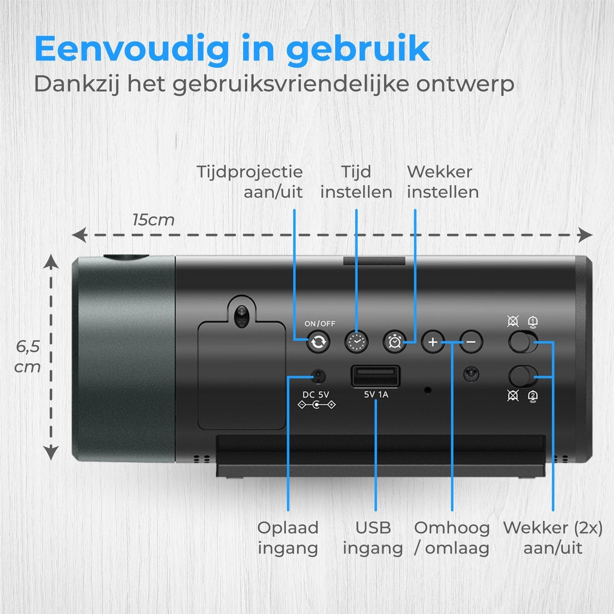 Nuvance - Digitaler Wecker mit Projektion - Digitaler Wecker - mit Snooze-Funktion und Doppelalarm - für das Schlafzimmer - mit USB-Ladeanschluss