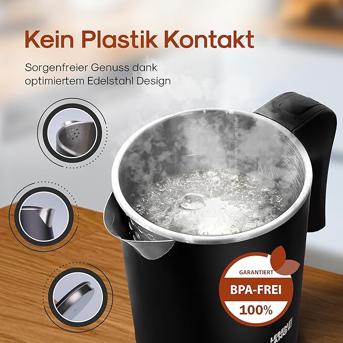 Lebenlang LBL2319 Elektrischer Wasserkocher - 0.5L - Edelstahl - 600W - Schwarz