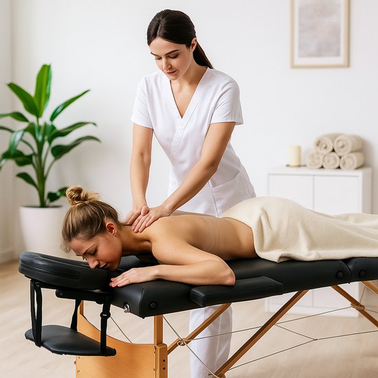Fitby Massagetisch – Zusammenklappbarer Massagetisch – Behandlungstisch – Höhenverstellbar – 185 x 60 cm – Schwarz