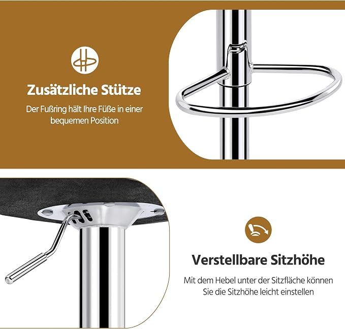 Yaheetech Barhocker – 2er-Set – Höhenverstellbar und um 360° drehbar – Hellgrau