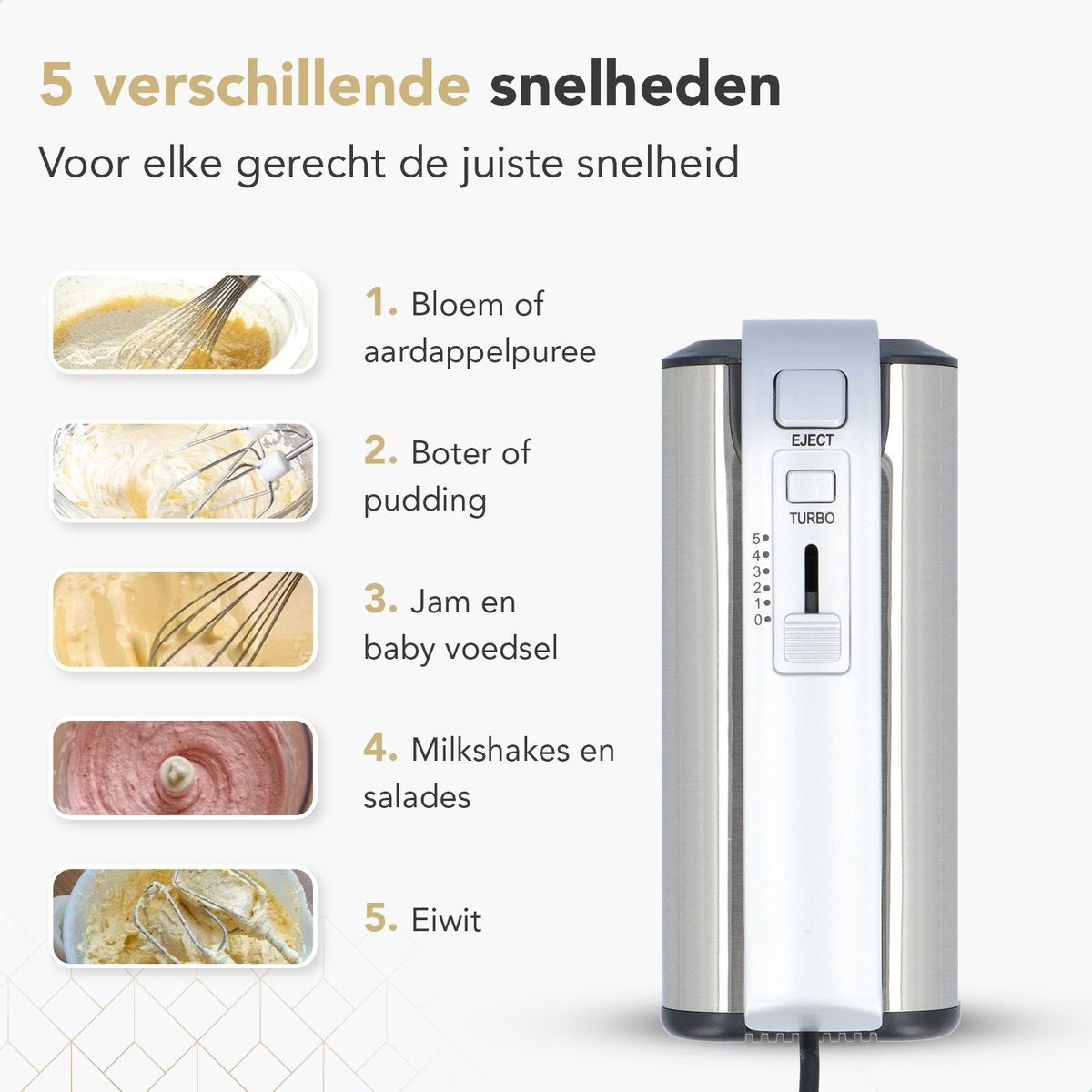Rochester Handmixer mit Rührschüssel - Küchenmaschine - 5 Geschwindigkeitsstufen - Edelstahl