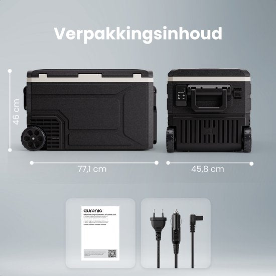 Auronic Elektrische Kühlbox – Kompressor – 64 l – 12 V und 240 Volt – Camping-Kühlschrank – Frigobox für das Auto – mit Rädern und Griff – schwarz