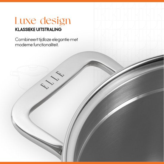 ELLE Gourmet Classique Edelstahl Kochtopf mit Deckel - Ø 16 cm - Kochtopf - PFAS frei - Induktion