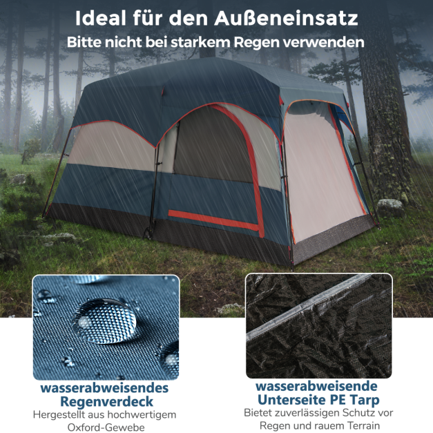 Coast 6-Personen-Campingzelt mit 2 Schlafbereichen und Trennwand – Familienzelt mit Regenschutz und Vordach – Blau