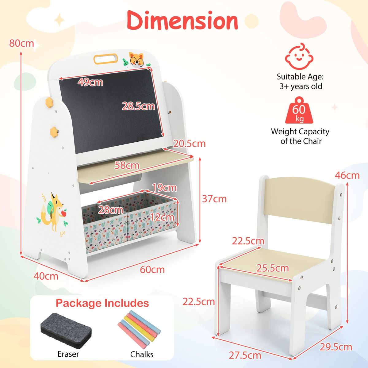 Coast Kindertischset mit Stuhl – 4-in-1-Design – Bücherregal und Stauraum – Natur