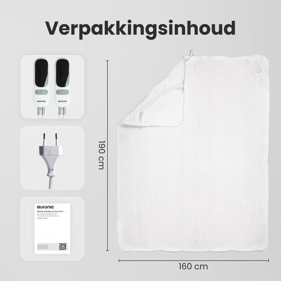 Auronic Electric Blanket XL - 190x160cm - 2 Personen - Heizdecke - 2 Wärmezonen - Weiß