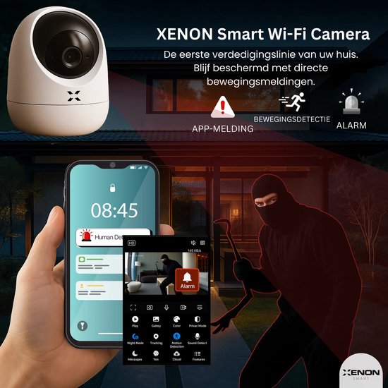 XENON Smart Überwachungskamera - Für Innenräume - Mit App - Wifi - Full HD 2MP - Verfolgt Bewegung und Geräuscherkennung