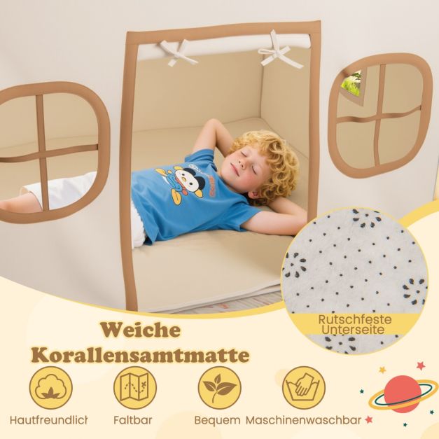 Coast Spielzelt für Kinder – Indoor-Spielhaus mit Sternenlampe und Spielmatte 120 x 101 x 143 cm – Beige/Braun