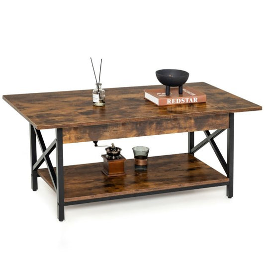 Couchtisch Couchtisch mit Regal Wohnzimmertisch Sitzbank Wohnzimmertisch 110 x 60 x 48 cm (Braun)