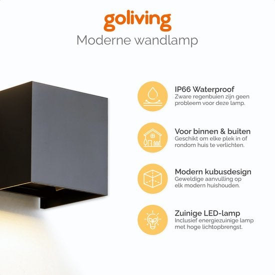 Goliving - Wandleuchte für drinnen und draußen - Wasserdicht - LED - Energieeffizient und rostfrei - 10x10x10 cm - schwarz