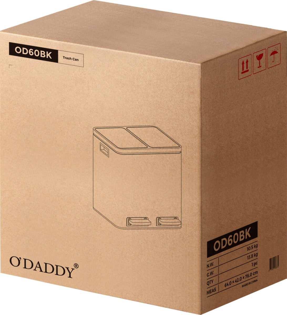 O'DADDYÂ¬Ã† Mülltrenner - Mülleimer 60L (2x 30L) - Treteimer - 59 x 65 x 32 cm - Schwarz