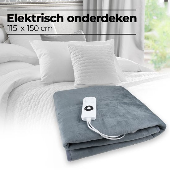 Saaf - Heizdecke - 150x120 cm - Überhitzungsschutz - Mit Zeitschaltuhr - 9 Stufen - 2 Personen - Grau