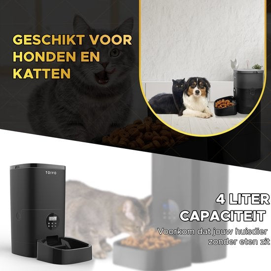 Toivo - Automatischer Futterspender - 4L Pro - für Katzen und Hunde - mit Batterie - Schwarz