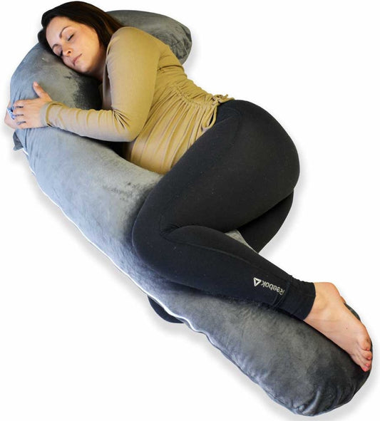 Ella Life Schwangerschaftskissen XXL - J-förmig - 155cm - Mit Bezug - Grau