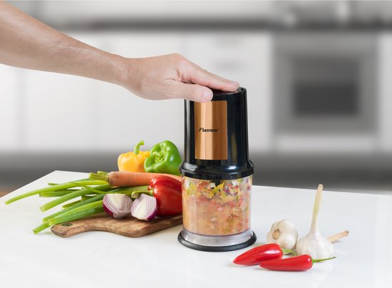 Bestron Küchenmaschine – AKC200CO – 500 ml Fassungsvermögen – 2 Edelstahlmesser – Pulsfunktion – Kupfer – 5 Jahre Garantie