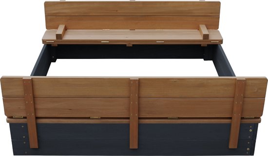 AXI Ella XL Holzsandkasten in Anthrazit/Braun - Mit Bänken und Deckel - FSC Holz - 120x120x20cm - Sandkasten für Kinder