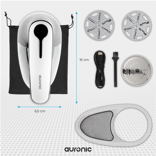 Auronic Elektrischer Fusselentferner - Kabellos - 2 Extra-Aufsätze - Weiß