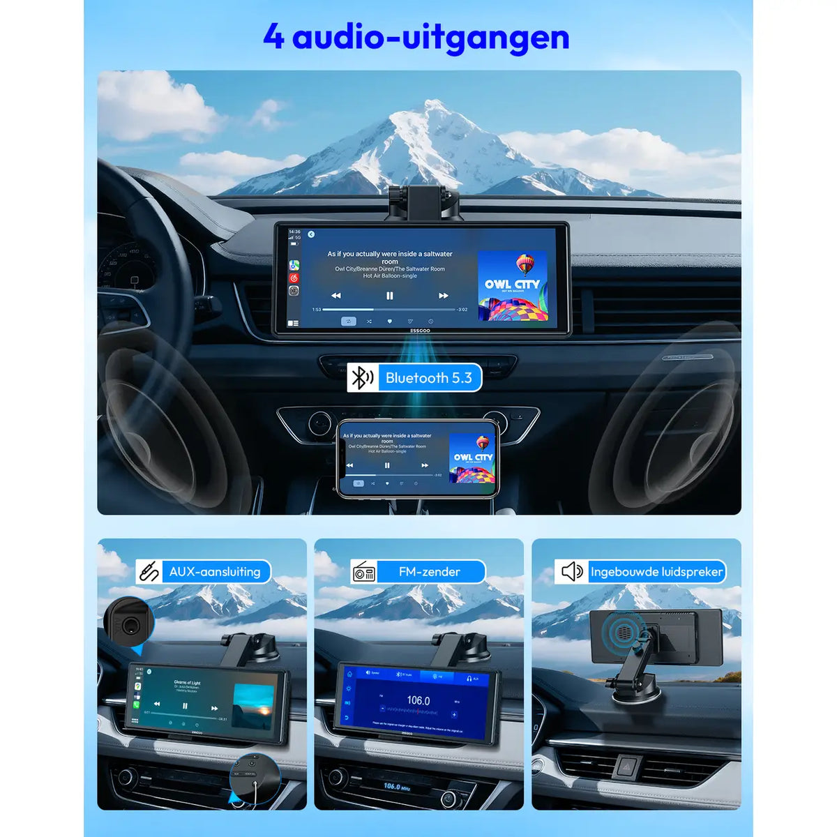 ESSGOO tragbarer CarPlay-Bildschirm, 10,26 Zoll – kabellos