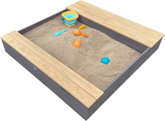 AXI Evy Sandkasten mit Wasserbecken und Stauraum Grau/Braun – inklusive Zubehörset