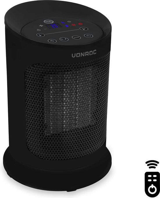 VONROC Elektroheizung - Heizlüfter - 1200W/1800W - Keramik - 3 Einstellungen - Thermostat - Timer - LED-Anzeige - Swing-Funktion - inkl. Fernbedienung - 20m2