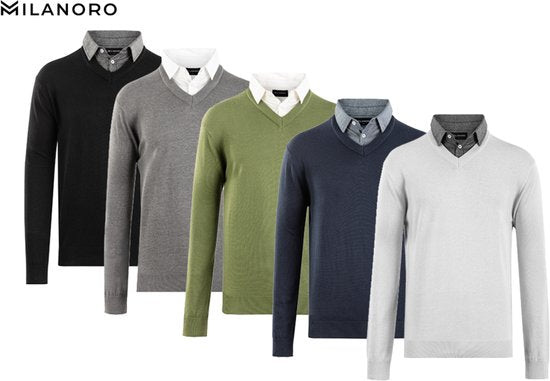 Milanoro - Herren Pullover mit Hemdkragen - Navy - XL