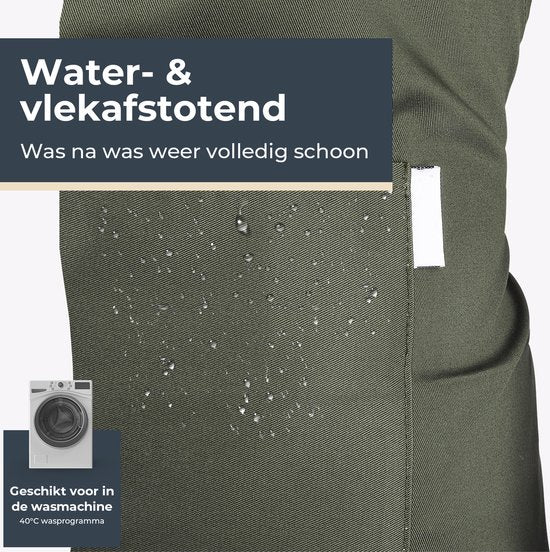 Küchenschürze - Wasser- und schmutzabweisend - Professionelle Kochschürze - Schürze für Frauen und Männer - Catering-Schürze - Unisex - Verstellbare Schnalle - Extra große Fächer - Grün