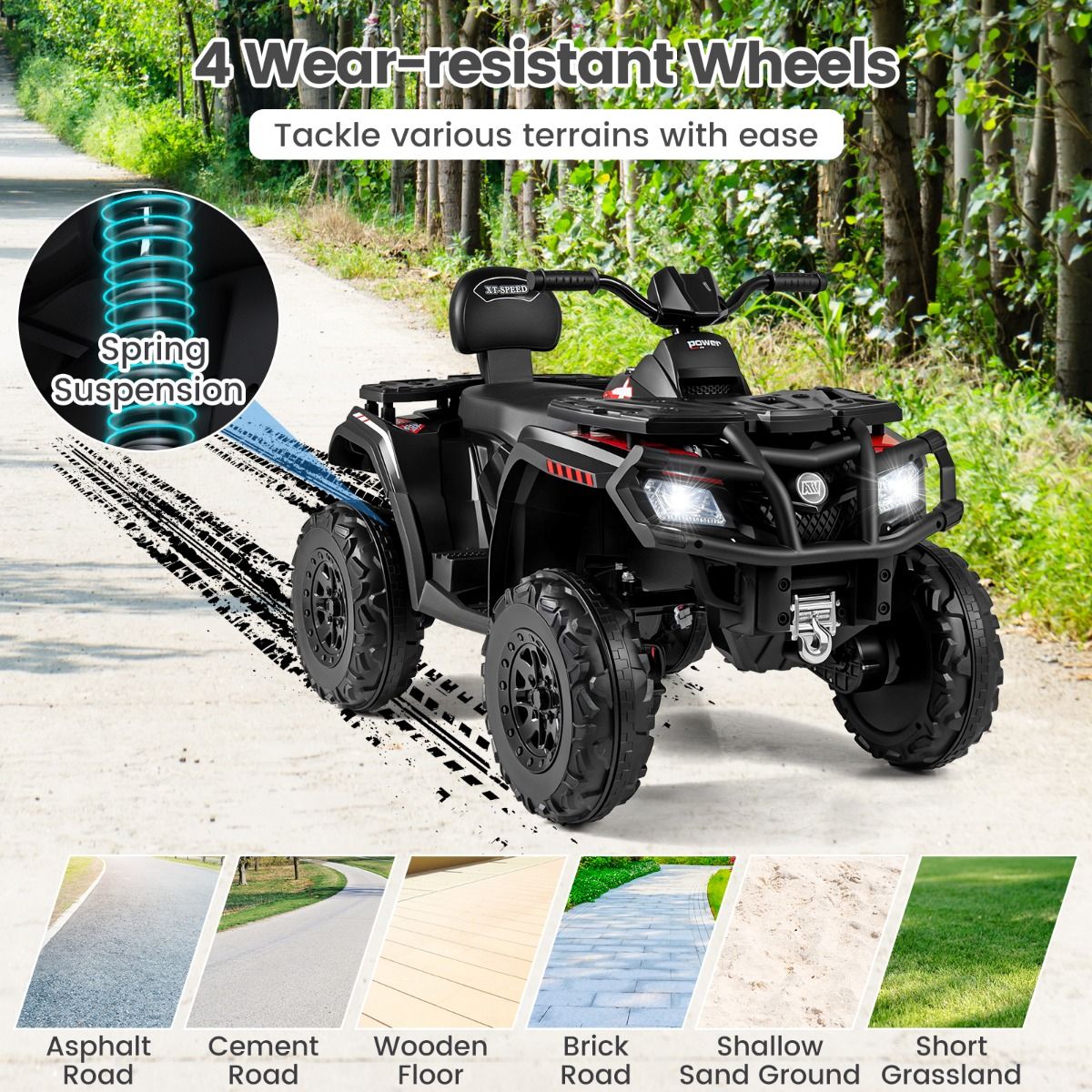 Coast Elektro-Kinderquad – 2 Sitze – 4 Motoren – schwarz