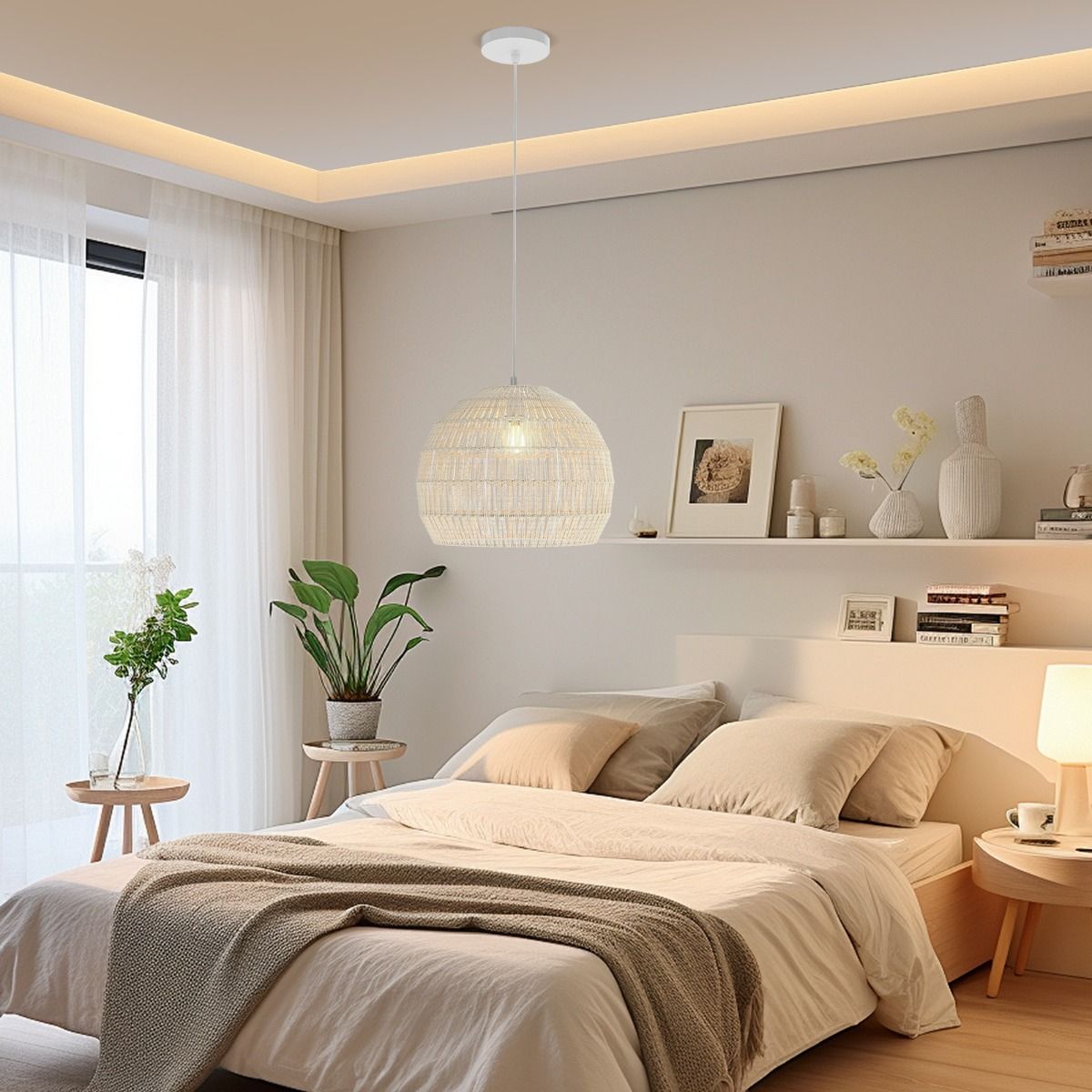 Coast Rotan Hängeleuchte – kugelförmiges Papierseil – höhenverstellbar – beige/braun