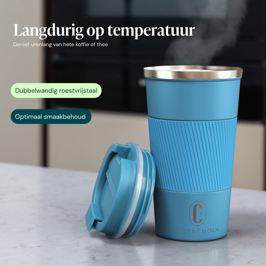 Castagnola Thermosbecher – Kaffeebecher zum Mitnehmen – Reisebecher für Kaffee und Tee – Teebecher – 510 ml – Edelstahl – Blau