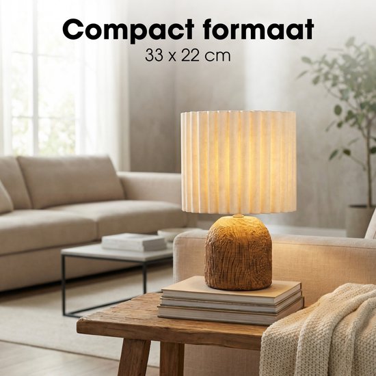 Mica Decorations Frey Tischlampe für das Wohnzimmer – Japandi-Stil – Dekorative Lampe mit Lampenschirm – Schreibtischlampe, Tischlampen für das Wohnzimmer – 33 x ⌀22 cm – Braun