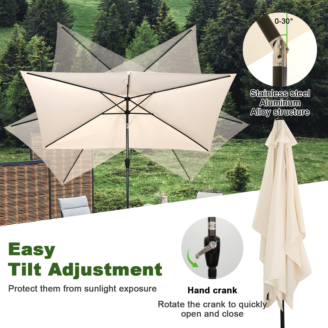 Angel Living Sonnenschirm - 3 x 2 m - Rechteckig - Beige