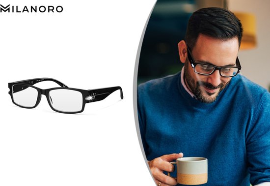 Milanoro – Praktische Lesebrille mit integrierten LED-Leuchten – Stärke +2
