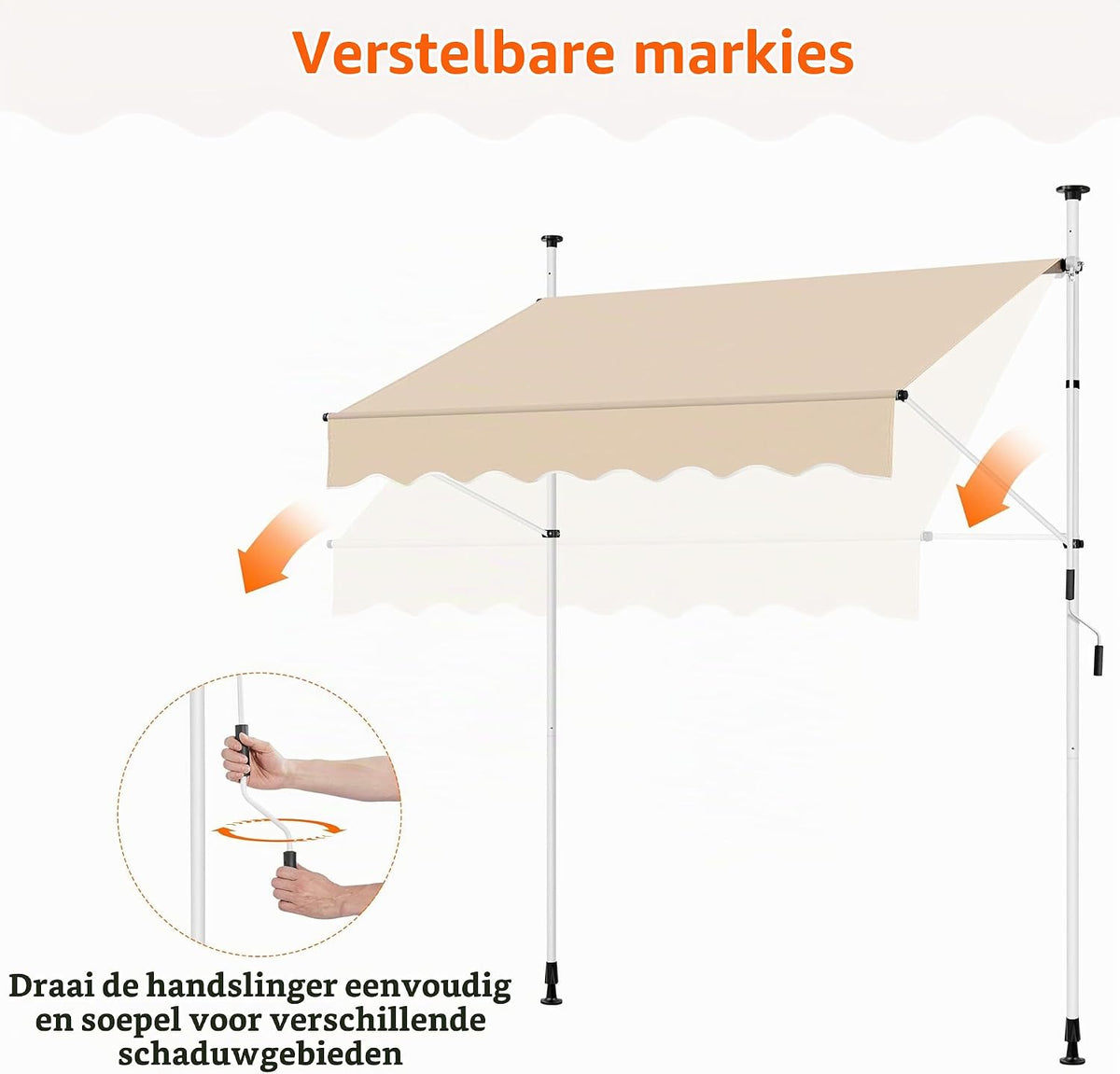 Yaheetech Klemmmarkise 250 × 180 cm – höhenverstellbar, mit Handkurbel, beige