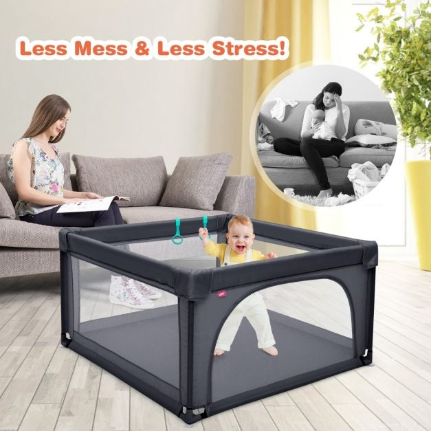 Coast Baby Laufstall Ground Box mit 50 Spielbällen Laufstall mit atmungsaktivem Netz 120 x 120 cm Dunkelgrau