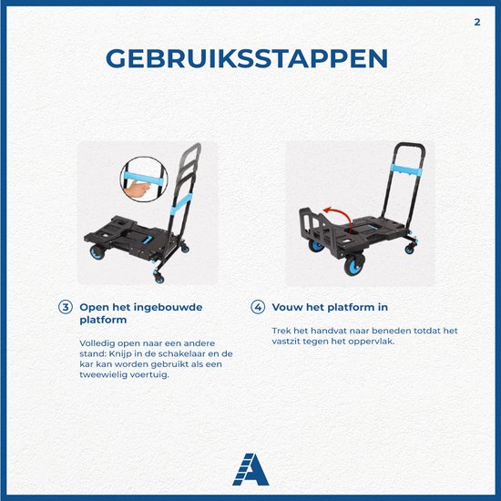 ALDORR 2-in-1 klappbarer Sackkarren und Transportwagen – Tragkraft des Transportwagens max. 150 kg und des Sackkarren max. 75 kg - Zusammenklappbarer Transportwagen – Zusammenklappbarer Möbelroller – Handwagen – Lagerwagen – Möbelroller